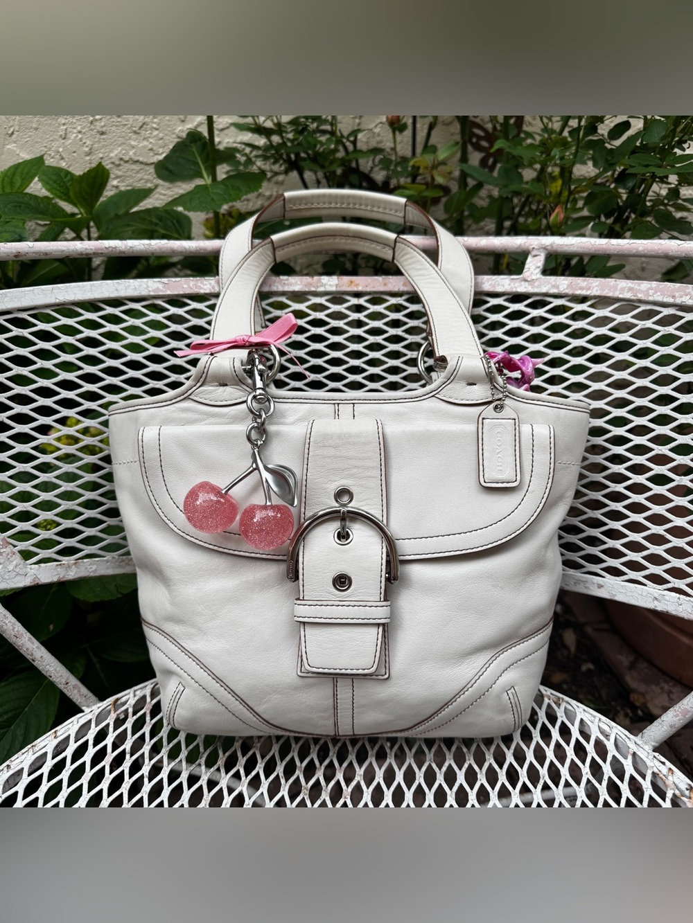 Y2K White Leather Coach Soho Tote